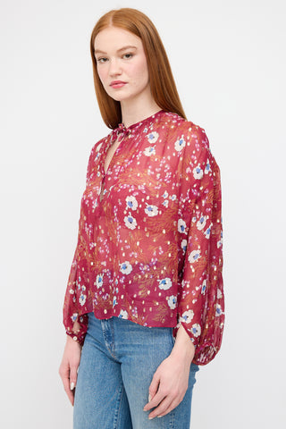 Isabel Marant Fuchsia 
Multi Silk Floral Blouse