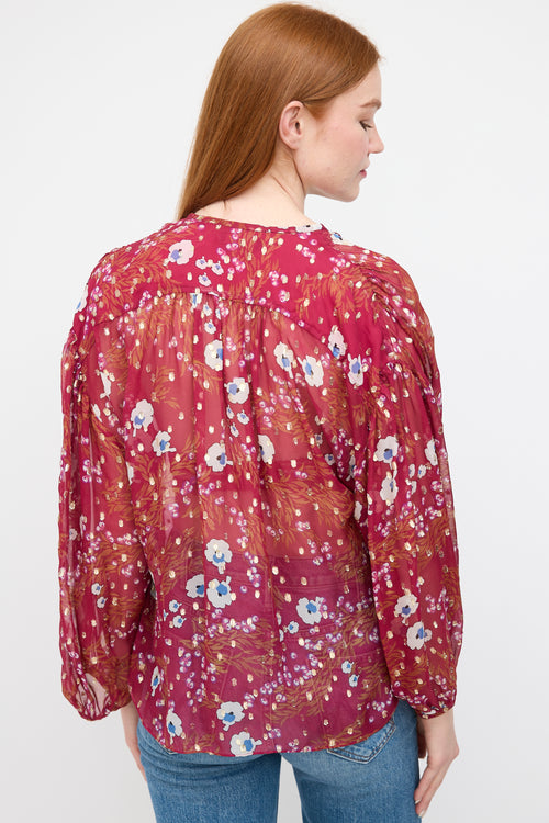 Isabel Marant Fuchsia 
Multi Silk Floral Blouse