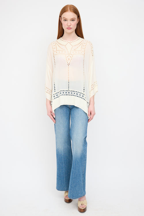 Isabel Marant Étoile Cream Satin Square Eyelet Blouse