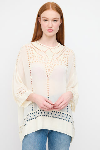 Isabel Marant Étoile Cream Satin Square Eyelet Blouse