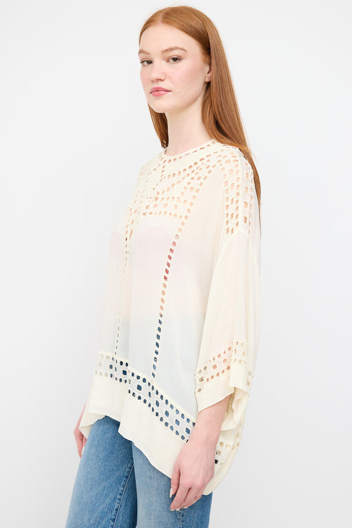 Isabel Marant Étoile Cream Satin Square Eyelet Blouse