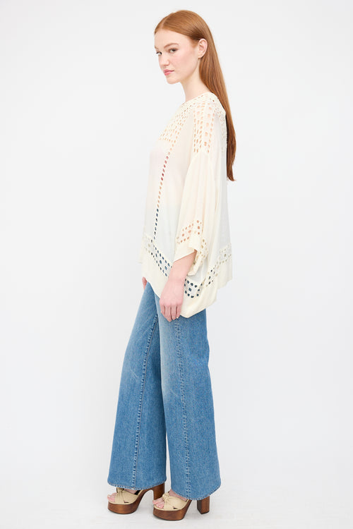 Isabel Marant Étoile Cream Satin Square Eyelet Blouse