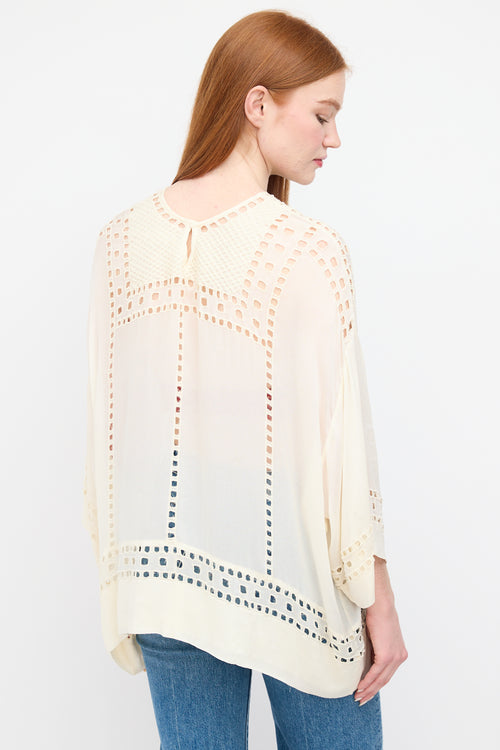 Isabel Marant Étoile Cream Satin Square Eyelet Blouse