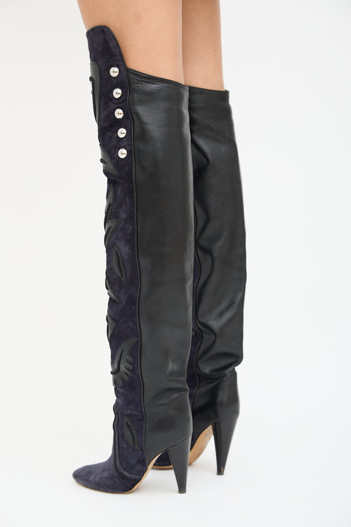 Isabel Marant Navy Suede 
Black Leather Becky Boot