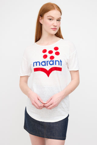 Isabel Marant Étoile White 
Multi Linen Logo T-Shirt