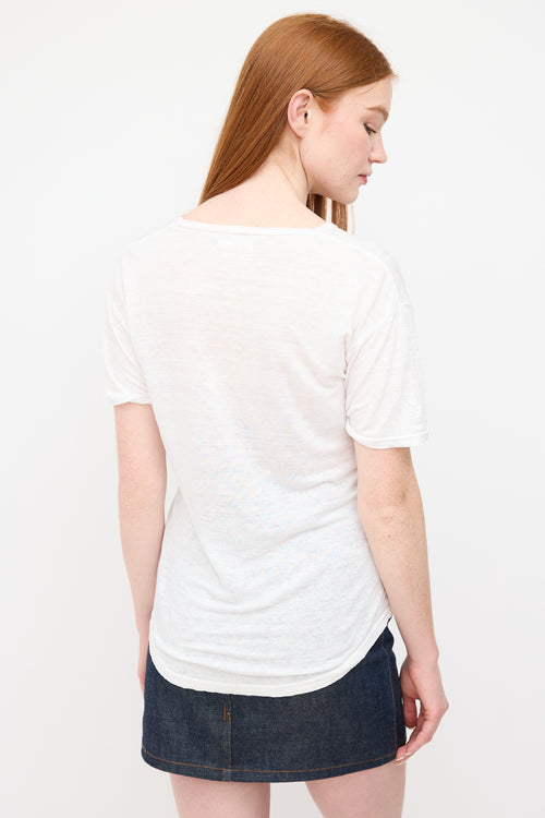 Isabel Marant Étoile White 
Multi Linen Logo T-Shirt