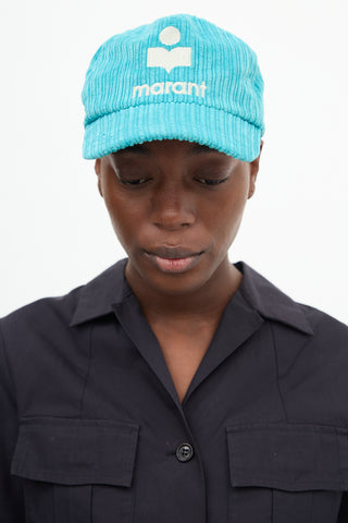 Isabel Marant Blue Corduroy Tyron Logo Baseball Hat