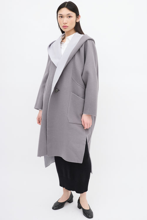 Issey Miyake Grey 
Light Blue Wool Reversible Coat