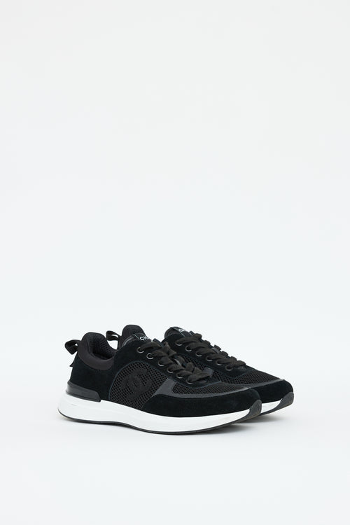 Chanel Black 
White Lycra Mesh Logo Sneaker