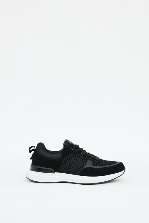 Chanel Black 
White Lycra Mesh Logo Sneaker