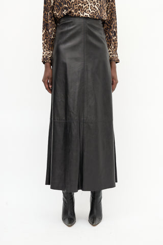 Identity Black Leather A-Line Maxi Skirt