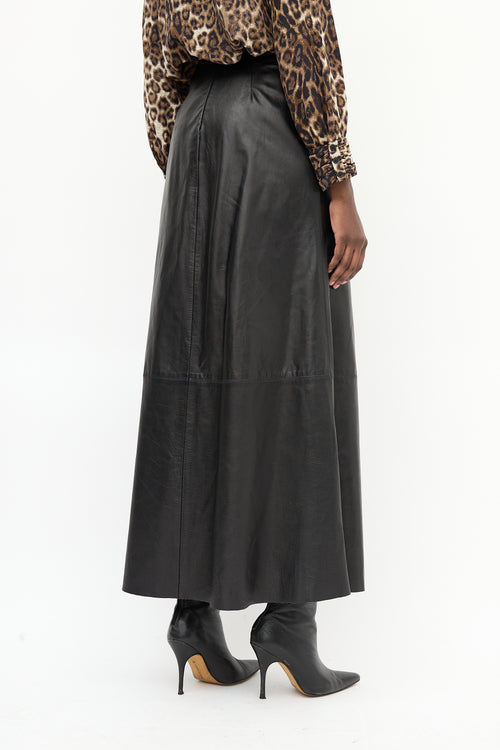 Identity Black Leather A-Line Maxi Skirt