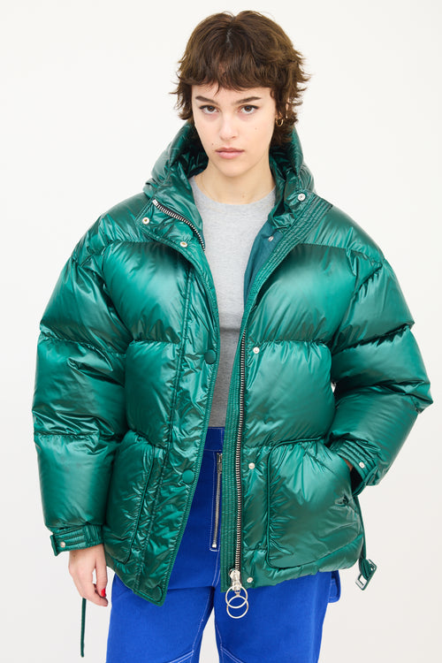 Ienki Ienki Green Hooded Belted Michlin Down Puffer Jacket