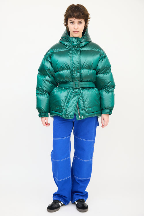 Ienki Ienki Green Hooded Belted Michlin Down Puffer Jacket