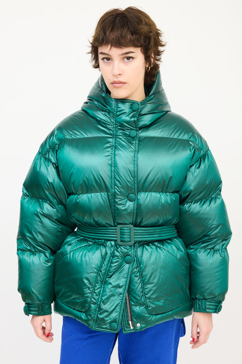 Ienki Ienki Green Hooded Belted Michlin Down Puffer Jacket