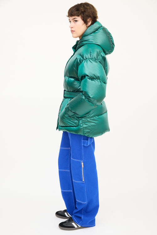 Ienki Ienki Green Hooded Belted Michlin Down Puffer Jacket