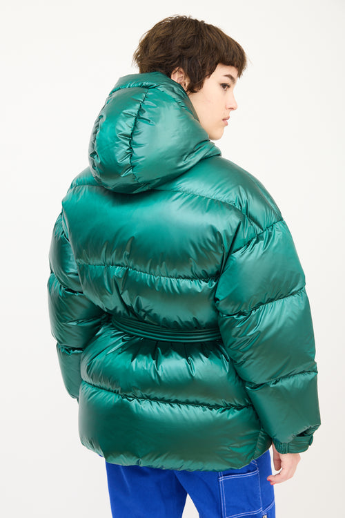 Ienki Ienki Green Hooded Belted Michlin Down Puffer Jacket