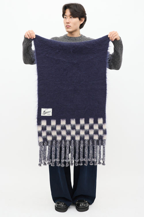 Immi Navy 
White Wool Checkerboard Scarf