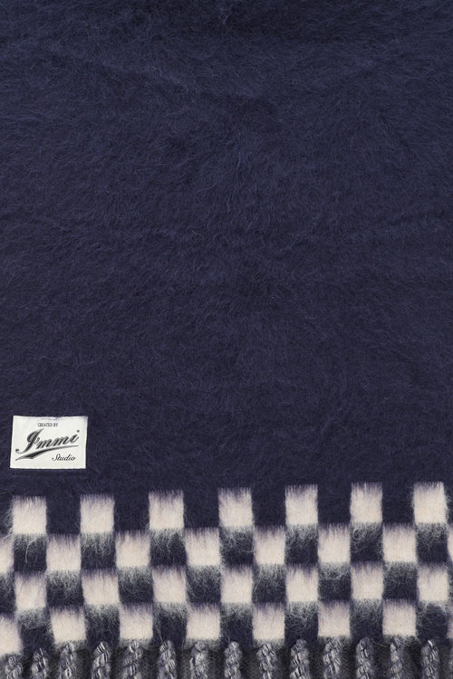 Immi Navy 
White Wool Checkerboard Scarf