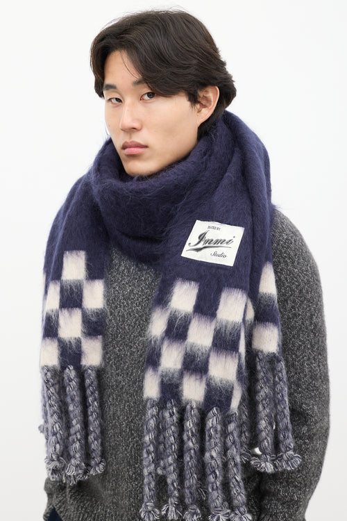 Immi Navy 
White Wool Checkerboard Scarf