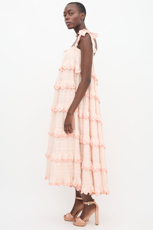 Innika Choo Pink Tiered Frill Maxi Dress