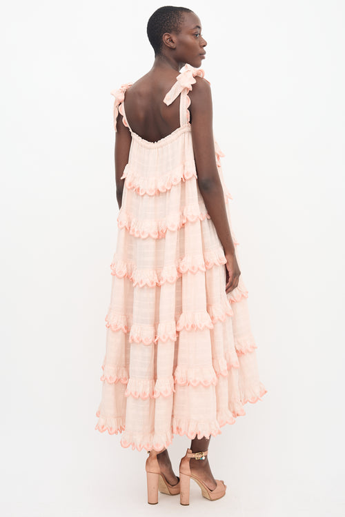 Innika Choo Pink Tiered Frill Maxi Dress