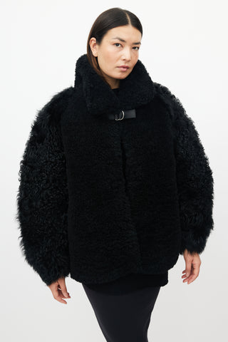 Iro Black Faux Fur Belted Shearling Jacket