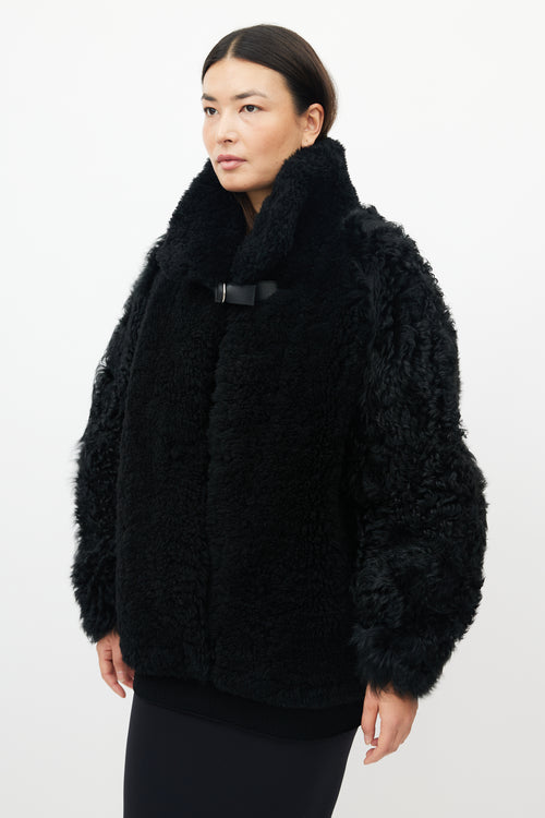 Iro Black Faux Fur Belted Shearling Jacket