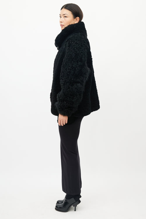 Iro Black Faux Fur Belted Shearling Jacket