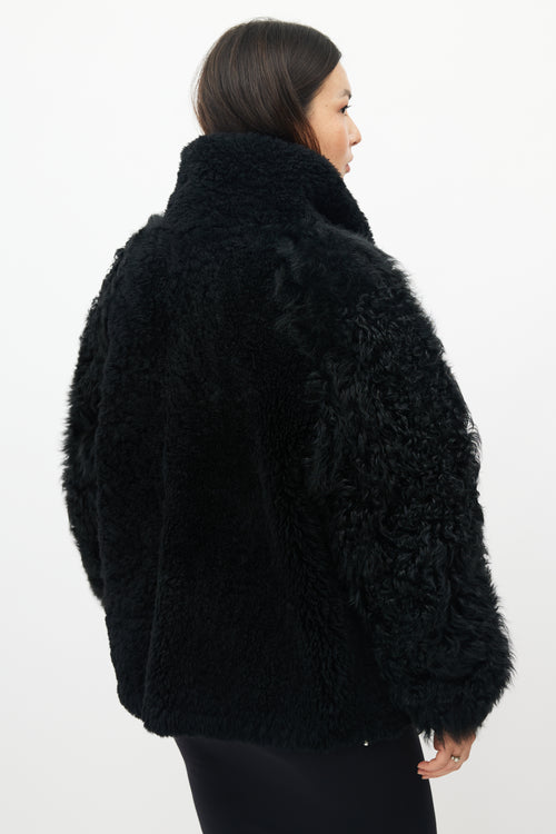 Iro Black Faux Fur Belted Shearling Jacket