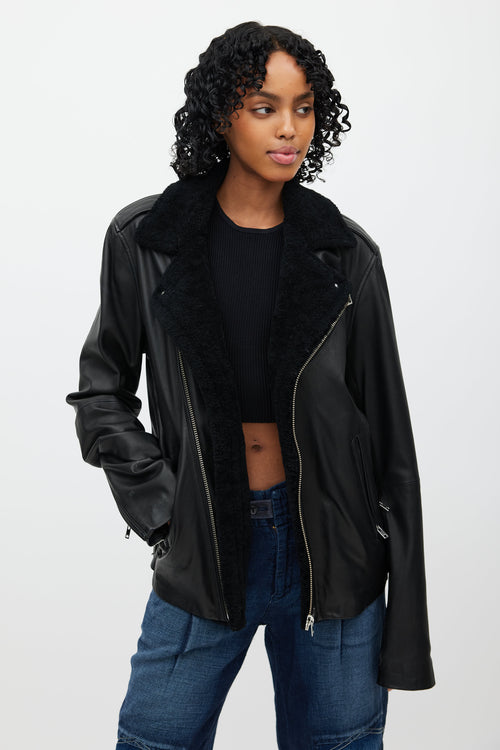 Iro Black Leather Shearling Lined Jacket