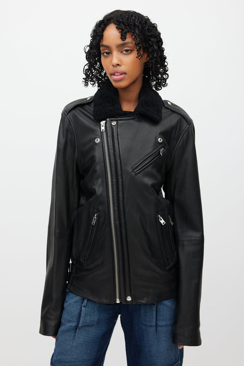 Iro Black Leather Shearling Lined Jacket