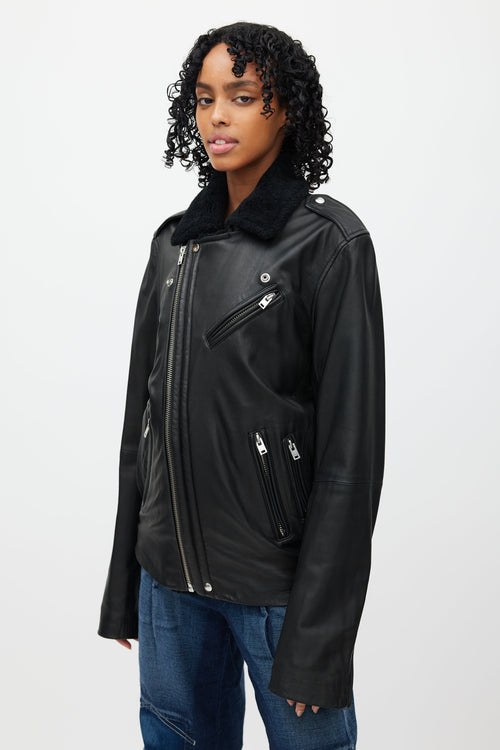 Iro Black Leather Shearling Lined Jacket