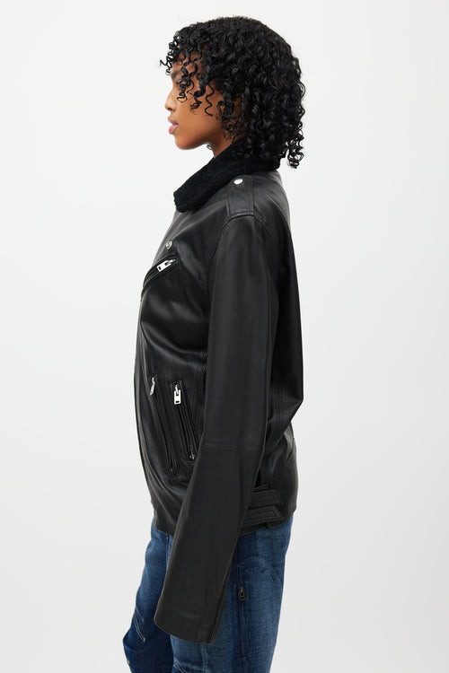 Iro Black Leather Shearling Lined Jacket