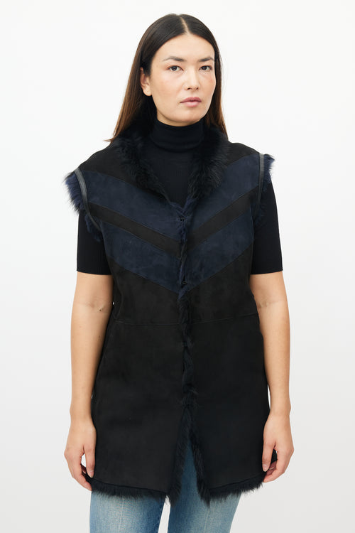 Iro Black 
Navy Reversible Shearling Vest