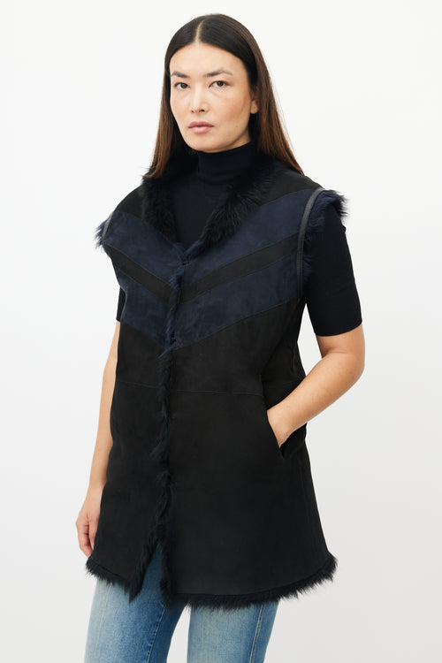 Iro Black 
Navy Reversible Shearling Vest