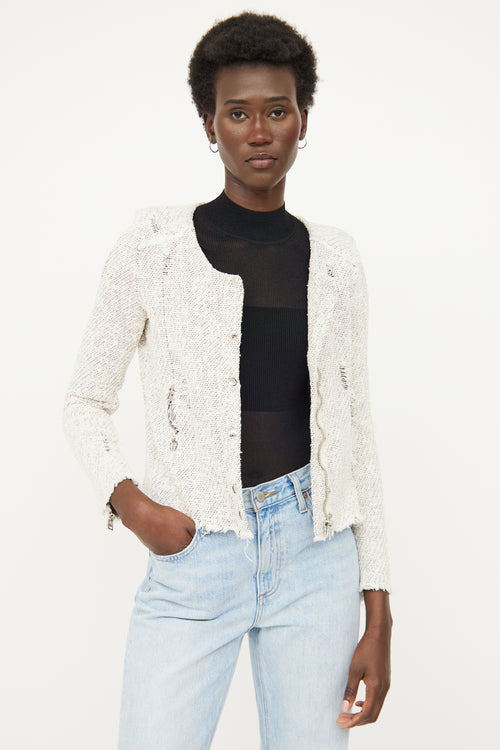 Iro White 
Black Distressed Tweed Jacket