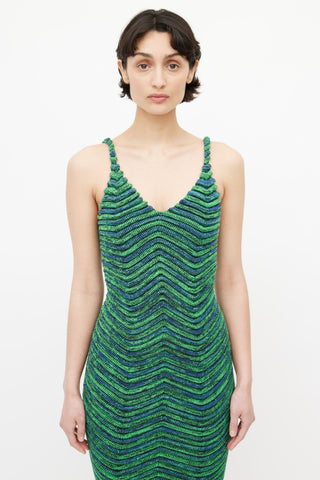 Isa Boulder Green 
Blue Body Curl Knit Dress