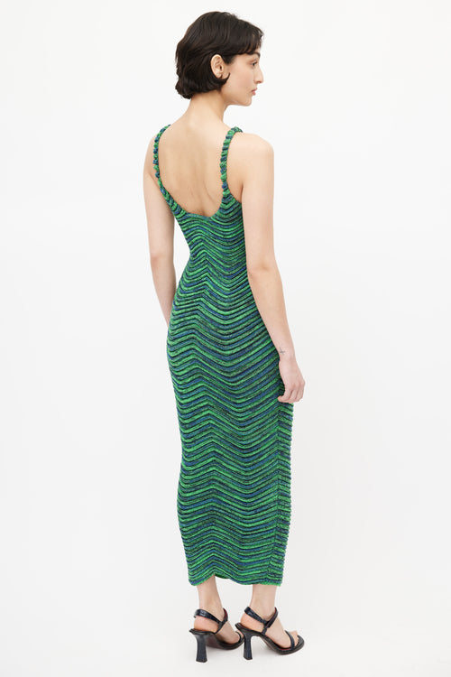 Isa Boulder Green 
Blue Body Curl Knit Dress