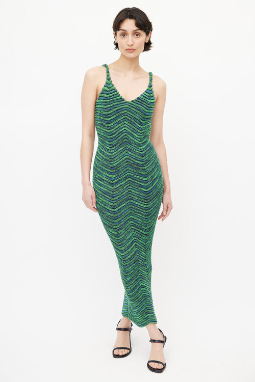 Isa Boulder Green 
Blue Body Curl Knit Dress