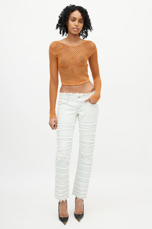 Isa Boulder Orange Knit Fishnet Top