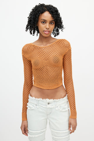 Isa Boulder Orange Knit Fishnet Top