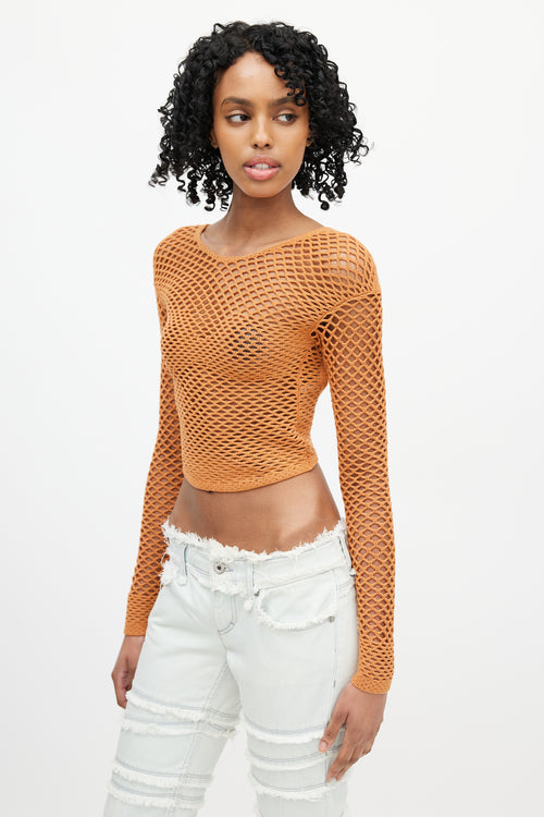 Isa Boulder Orange Knit Fishnet Top