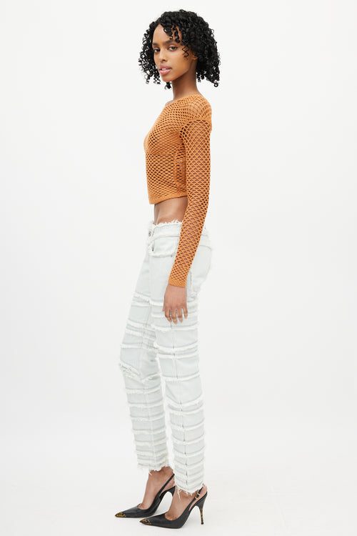 Isa Boulder Orange Knit Fishnet Top