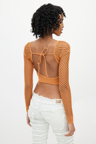 Isa Boulder Orange Knit Fishnet Top