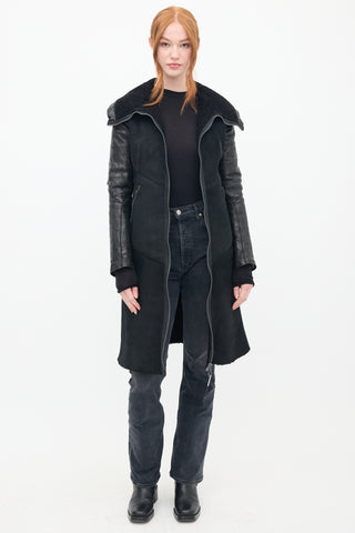 Isaac Selham Black Shearling 
Down Sleeve Coat