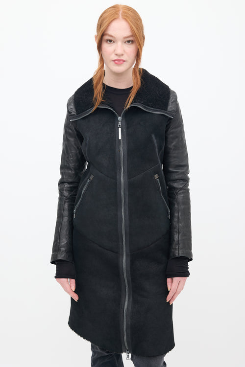 Isaac Selham Black Shearling 
Down Sleeve Coat