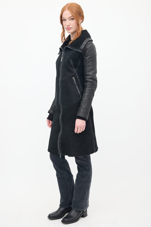 Isaac Selham Black Shearling 
Down Sleeve Coat