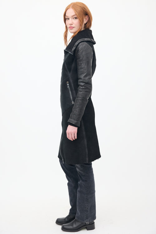 Isaac Selham Black Shearling 
Down Sleeve Coat