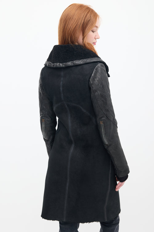 Isaac Selham Black Shearling 
Down Sleeve Coat